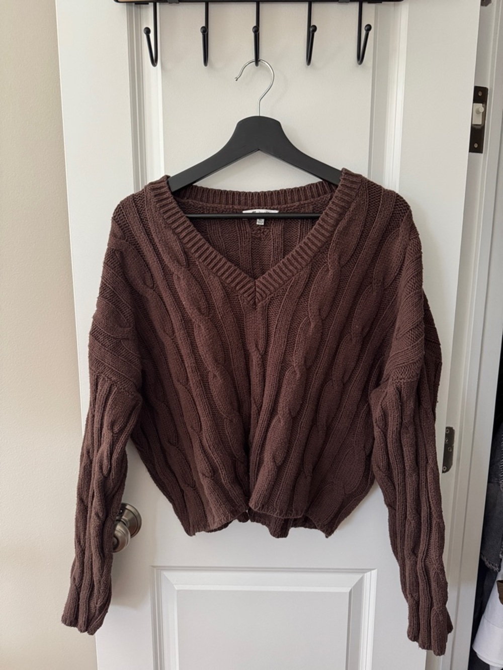 Madewell Chocolate Brown Cable V‑Neck Sweater